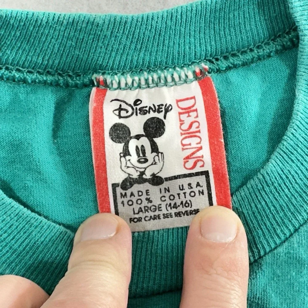 Vintage MICKEY MOUSE Shirt Youth Kids Large Green Disney Designs Made in USA 90s